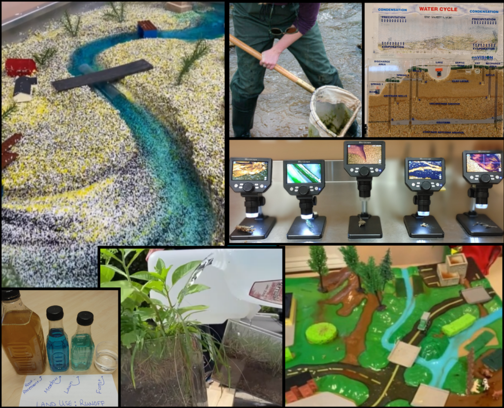 A collage of photos demonstrating the resources available through the watershed works program.